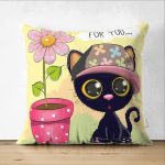 - Suet-K-420 - Realhomes  Sevimli Kediler Dijital Baskılı Dekoratif Çift Taraflı Süet Yastık Kırlent Kılıfı Realhomes