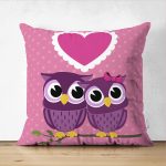 - Suet-K-424 - Realhomes Baykuş Desenli Dijital Baskılı Dekoratif Çift Taraflı Süet Yastık Kırlent Kılıfı Realhomes