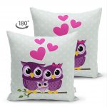 - Suet-K-425-1 - Realhomes Baykuş Desenli Dijital Baskılı Dekoratif Çift Taraflı Süet Yastık Kırlent Kılıfı Realhomes