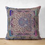 - Suet-K-4254 - Realhomes  Geometrik Çini Özel Tasarım Modern Çift Taraflı Süet Yastık Kırlent Kılıfı Realhomes