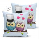 - Suet-K-426-1 - Realhomes  Baykuş Desenli Dijital Baskılı Dekoratif Çift Taraflı Süet Yastık Kırlent Kılıfı Realhomes