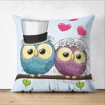 - Suet-K-426 - Realhomes  Baykuş Desenli Dijital Baskılı Dekoratif Çift Taraflı Süet Yastık Kırlent Kılıfı Realhomes