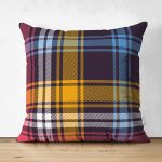 - Suet-K-4268 - Realhomes  Renkli Ekose Desenli Özel Tasarım Çift Taraflı Süet Yastık Kırlent Kılıfı Realhomes