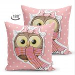 - Suet-K-428-1 - Realhomes  Baykuş Desenli Dijital Baskılı Dekoratif Çift Taraflı Süet Yastık Kırlent Kılıfı Realhomes