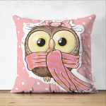 - Suet-K-428 - Realhomes  Baykuş Desenli Dijital Baskılı Dekoratif Çift Taraflı Süet Yastık Kırlent Kılıfı Realhomes