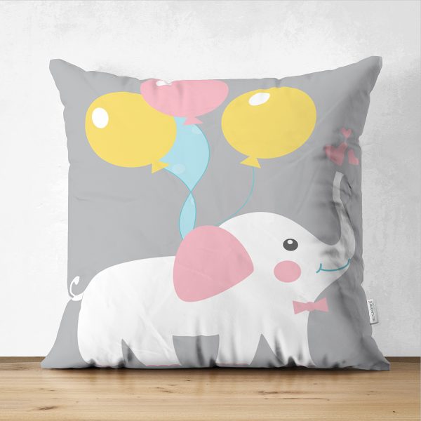 - Suet-K-4310 - Realhomes  Çift Taraflı Uçan Balon Desenli Dijital Baskılı Çocuk Odası Süet Yastık Kırlent Kılıfı Realhomes