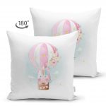 - Suet-K-4311-1 - Realhomes  Çift Taraflı Uçan Balon Desenli Dijital Baskılı Çocuk Odası Süet Yastık Kırlent Kılıfı Realhomes