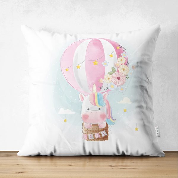 - Suet-K-4311 - Realhomes  Çift Taraflı Gri Zeminde Unicorn Desenli Çocuk Odası Süet Yastık Kırlent Kılıfı Realhomes