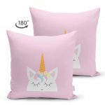 - Suet-K-4314p-1 - Realhomes  Çift Taraflı Pembe Zeminde Unicorn Desenli Çocuk Odası Süet Yastık Kırlent Kılıfı Realhomes