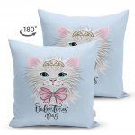 - Suet-K-4316m-1 - Realhomes  Çift Taraflı Mavi Zeminde Sevimli Kedicik Özel Tasarım Çocuk Odası Süet Yastık Kırlent Kılıfı Realhomes