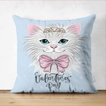 - Suet-K-4316m - Realhomes  Çift Taraflı Mavi Zeminde Sevimli Kedicik Özel Tasarım Çocuk Odası Süet Yastık Kırlent Kılıfı Realhomes