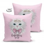 - Suet-K-4316p-1 - Realhomes Çift Taraflı Pembe Zeminde Sevimli Kedicik Özel Tasarım Çocuk Odası Süet Yastık Kırlent Kılıfı Realhomes
