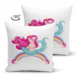 - Suet-K-4317b-1 - Realhomes  Çift Taraflı Beyaz Zeminde Denizkızı Desenli Dijital Baskılı Çocuk Odası Süet Yastık Kırlent Kılıfı Realhomes