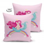 - Suet-K-4317p-1 - Realhomes  Çift Taraflı Pembe Zeminde Denizkızı Desenli Dijital Baskılı Çocuk Odası Süet Yastık Kırlent Kılıfı Realhomes