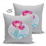 - Suet-K-4318g-1 - Realhomes  Çift Taraflı Gri Zeminde Denizkızı Desenli Dijital Baskılı Çocuk Odası Süet Yastık Kırlent Kılıfı Realhomes