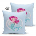 - Suet-K-4318m-1 - Realhomes  Çift Taraflı Mavi Zeminde Denizkızı Desenli Dijital Baskılı Çocuk Odası Süet Yastık Kırlent Kılıfı Realhomes