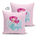 - Suet-K-4318p-1 - Realhomes  Çift Taraflı Pembe Zeminde Denizkızı Desenli Dijital Baskılı Çocuk Odası Süet Yastık Kırlent Kılıfı Realhomes