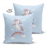 - Suet-K-4319m-1 - Realhomes  Çift Taraflı Mavi Zeminde Unicorn At Desenli Çocuk Odası Süet Yastık Kırlent Kılıfı Realhomes