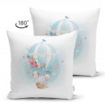 - Suet-K-4320-1 - Realhomes  Çift Taraflı Beyaz Zeminde Uçan Balon Desenli Dijital Baskılı Çocuk Odası Süet Kırlent Kılıfı Realhomes