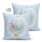 - Suet-K-4320m-1 - Realhomes  Çift Taraflı Mavi Zeminde Uçan Balon Desenli Dijital Baskılı Çocuk Odası Süet Yastık Kırlent Kılıfı Realhomes