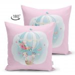 - Suet-K-4320p-1 - Realhomes  Çift Taraflı Pembe Zeminde Uçan Balon Desenli Dijital Baskılı Çocuk Odası Süet Yastık Kılıfı Realhomes