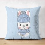 - Suet-K-4323m - Realhomes  Çift Taraflı Mavi Zeminde Sevimli Tavşan Motifli Çocuk Odası Süet Yastık Kırlent Kılıfı Realhomes