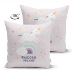 - Suet-K-4327-1 - Realhomes  Çift Taraflı Unicorn Özerl Tasarımlı At Motifli Çocuk Odası Süet Yastık Kırlent Kılıfı Realhomes