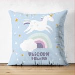 - Suet-K-4327m - Realhomes  Çift Taraflı Unicorn Özel Tasarımlı At Motifli Çocuk Odası Süet Yastık Kırlent Kılıfı Realhomes