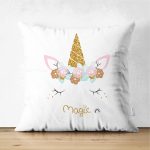 - Suet-K-4328 - Realhomes  Çift Taraflı Beyaz Zeminde Magic Unicorn Tasarımlı Çocuk Odası Süet Yastık Kırlent Kılıfı Realhomes