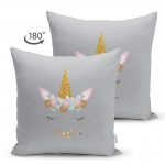 - Suet-K-4329-1 - Realhomes Çift Taraflı Gri Zeminde Magic Unicorn Tasarımlı Çocuk Odası Süet Yastık Kırlent Kılıfı Realhomes