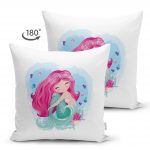 - Suet-K-4331b-1 - Realhomes Çift Taraflı Beyaz Zeminde Denizkızı Tasarımlı Dijital Baskılı Çocuk Odası Süet Yastık Kılıfı Realhomes