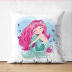 - Suet-K-4331b - Realhomes Çift Taraflı Beyaz Zeminde Denizkızı Tasarımlı Dijital Baskılı Çocuk Odası Süet Yastık Kılıfı Realhomes