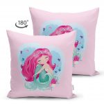 - Suet-K-4331p-1 - Realhomes Çift Taraflı Pembe Zeminde Denizkızı Tasarımlı Dijital Baskılı Çocuk Odası Süet Yastık Kılıfı Realhomes