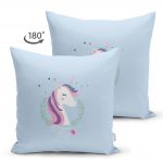 - Suet-K-4332m-1 - Realhomes Çift Taraflı Mavi Zeminli Magic Unicorn Tasarımlı Çocuk Odası Süet Yastık Kırlent Kılıfı Realhomes