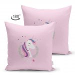 - Suet-K-4332p-1 - Realhomes Çift Taraflı Pembe Zeminli Magic Unicorn Tasarımlı Çocuk Odası Süet Yastık Kırlent Kılıfı Realhomes