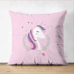 - Suet-K-4332p - Realhomes Çift Taraflı Pembe Zeminli Magic Unicorn Tasarımlı Çocuk Odası Süet Yastık Kırlent Kılıfı Realhomes