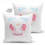 - Suet-K-4336-1 - Realhomes  Çift Taraflı Pembe Sevimli Fil Tasarımlı Çocuk Odası Süet Yastık Kırlent Kılıfı Realhomes