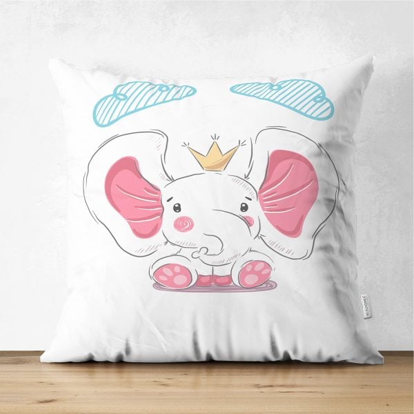 Çift Taraflı Mavi Zeminde Baby Shower Tasarımlı Çocuk Odası Süet Yastık Kırlent Kılıfı Realhomes