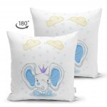 - Suet-K-4336m-1 - Realhomes  Çift Taraflı Mavi Sevimli Fil Tasarımlı Çocuk Odası Süet Yastık Kırlent Kılıfı Realhomes