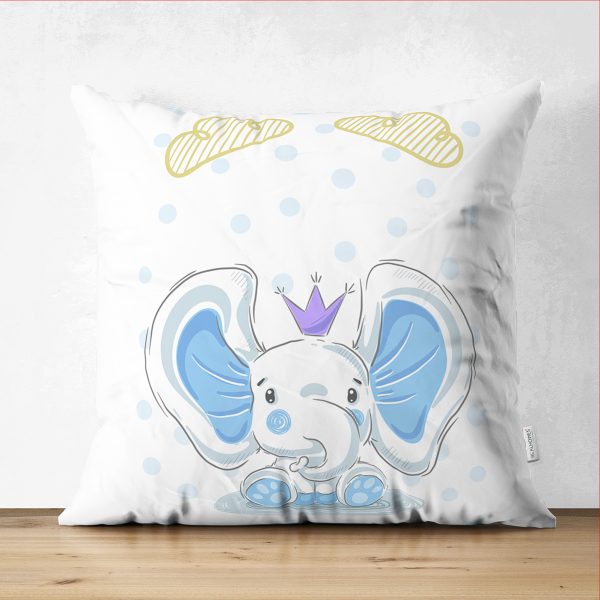 - Suet-K-4336m - Realhomes  Çift Taraflı Pembe Sevimli Fil Tasarımlı Çocuk Odası Süet Yastık Kırlent Kılıfı Realhomes
