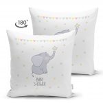 - Suet-K-4345-1 - Realhomes Çift Taraflı Sevimli Fil Baby Shower Tasarımlı Çocuk Odası Süet Yastık Kırlent Kılıfı Realhomes