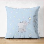 - Suet-K-4345m - Realhomes Çift Taraflı Sevimli Fil Baby Shower Tasarımlı Çocuk Odası Süet Yastık Kırlent Kılıfı Realhomes