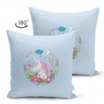 - Suet-K-4348m-1 - Realhomes Çift Taraflı Mavi Zeminde Unicorn At Desenli Çocuk Odası Süet Yastık Kırlent Kılıfı Realhomes