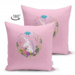 - Suet-K-4349-1 - Realhomes  Çift Taraflı Pembe Zeminde Unicorn At Desenli Çocuk Odası Süet Yastık Kırlent Kılıfı Realhomes