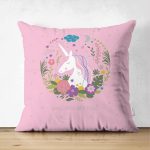 - Suet-K-4349 - Realhomes  Çift Taraflı Pembe Zeminde Unicorn At Desenli Çocuk Odası Süet Yastık Kırlent Kılıfı Realhomes