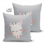 - Suet-K-4350g-1 - Realhomes Çift Taraflı Sevimli Kedicik Desenli Çocuk Odası Süet Yastık Kırlent Kılıfı Realhomes