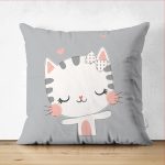 - Suet-K-4350g - Realhomes Çift Taraflı Sevimli Kedicik Desenli Çocuk Odası Süet Yastık Kırlent Kılıfı Realhomes