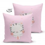 - Suet-K-4350p-1 - Realhomes Çift Taraflı Sevimli Kedicik Desenli Çocuk Odası Süet Yastık Kırlent Kılıfı Realhomes