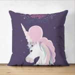 - Suet-K-4356 - Realhomes  Çift Taraflı Baby Shower Unicorn At Tasarımlı Çocuk Odası Süet Yastık Kırlent Kılıfı Realhomes