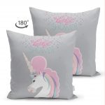 - Suet-K-4356g-1 - Realhomes  Çift Taraflı Baby Shower Unicorn At Tasarımlı Çocuk Odası Süet Yastık Kırlent Kılıfı Realhomes